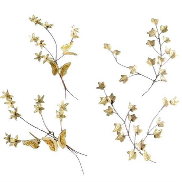 Homeco Other - Homeco Vintage MCM 3D Brass & Copper Butterfly Leaf Flower Wall Art 4 Pieces